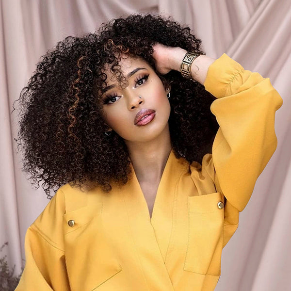 Worth | Throw On & Go | Full & Highlight Curly Wig With Bangs