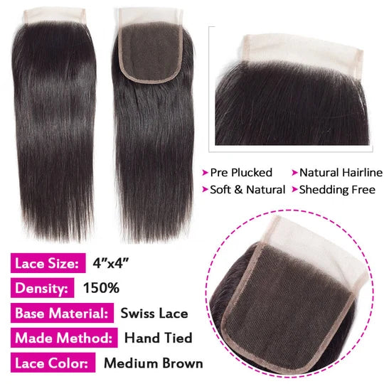 4x4 5x5 13x4 Transparent Lace Closure Straight Human Hair Closure Natural Black Hair Top Swiss Lace