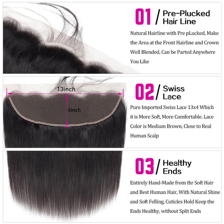 13x4 Lace Frontal Straight Hair Free Part 10A 100% Unprocessed Virgin Double Machin Weft