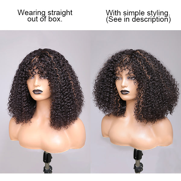 Worth | Throw On & Go | Full & Highlight Curly Wig With Bangs