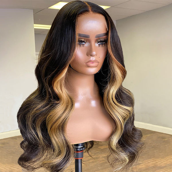 Worth I Blonde Highlight Big Loose Wave 4x4 Closure HD Lace Glueless Mid Part Wig 100% Human Hair