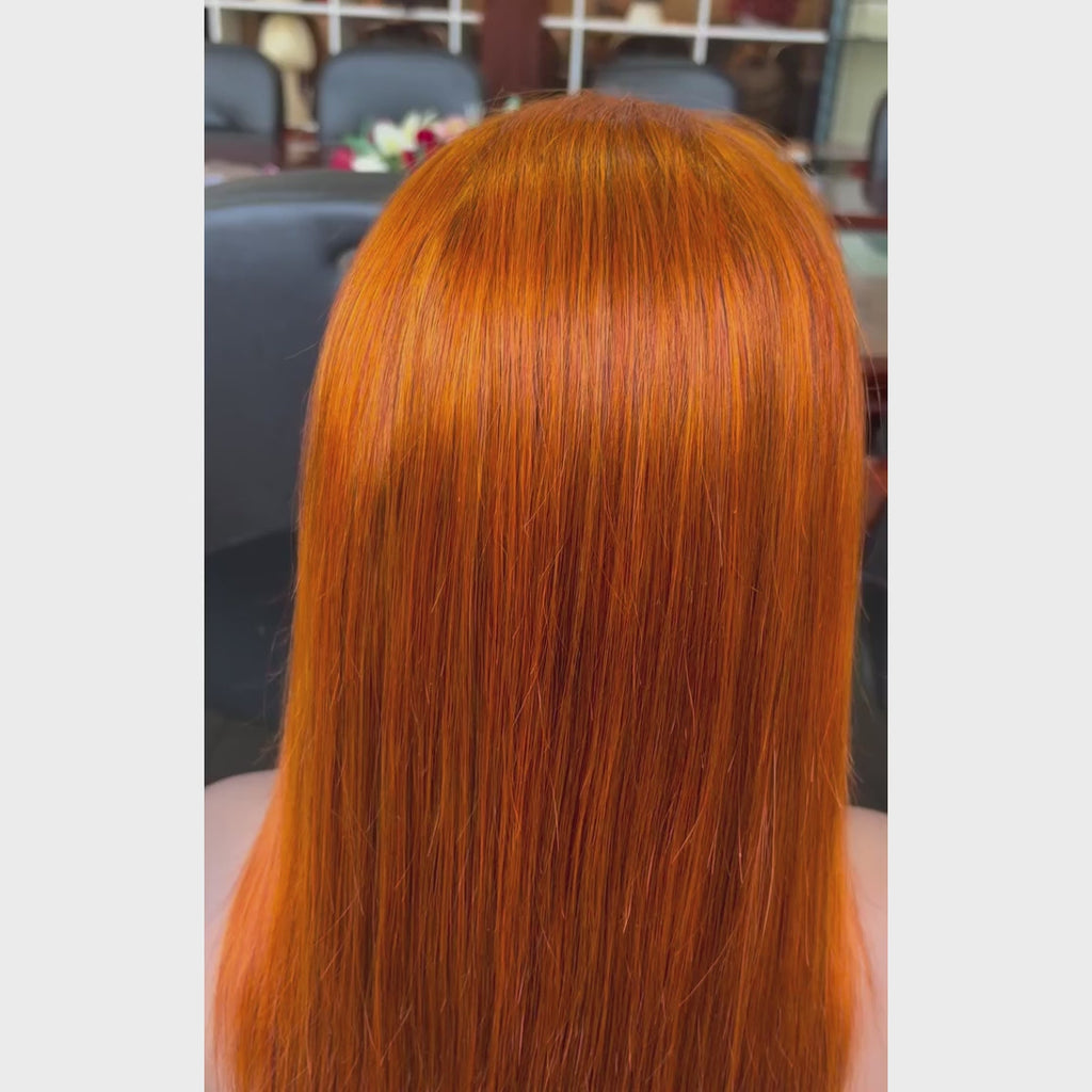Double Drawn 4x4 Lace Full Frontal Human Hair Wig Ginger Color 180% Density