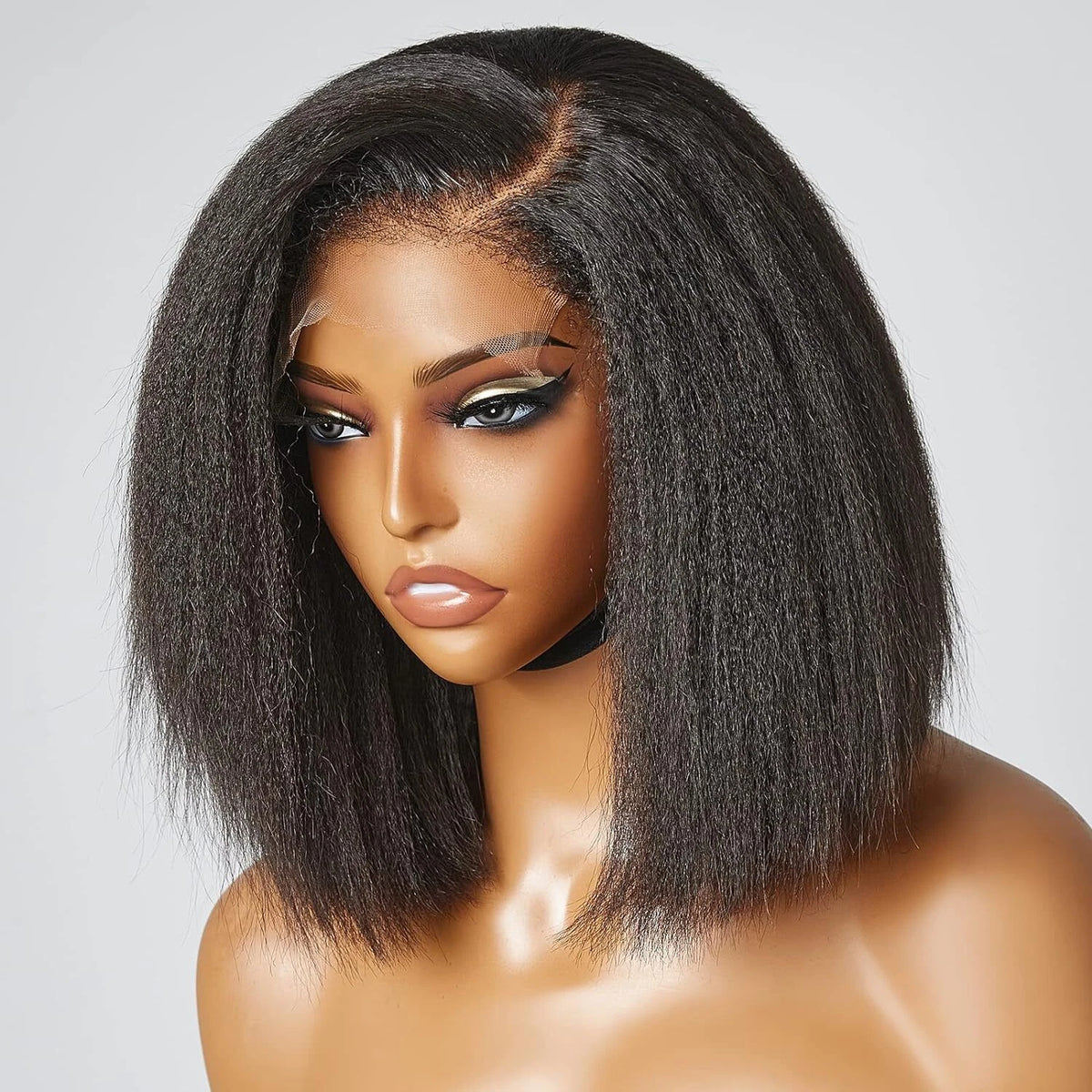 Kinky Straight 13x4 Full Frontal Glueless Bob Pre Plucked 100% Human Hair