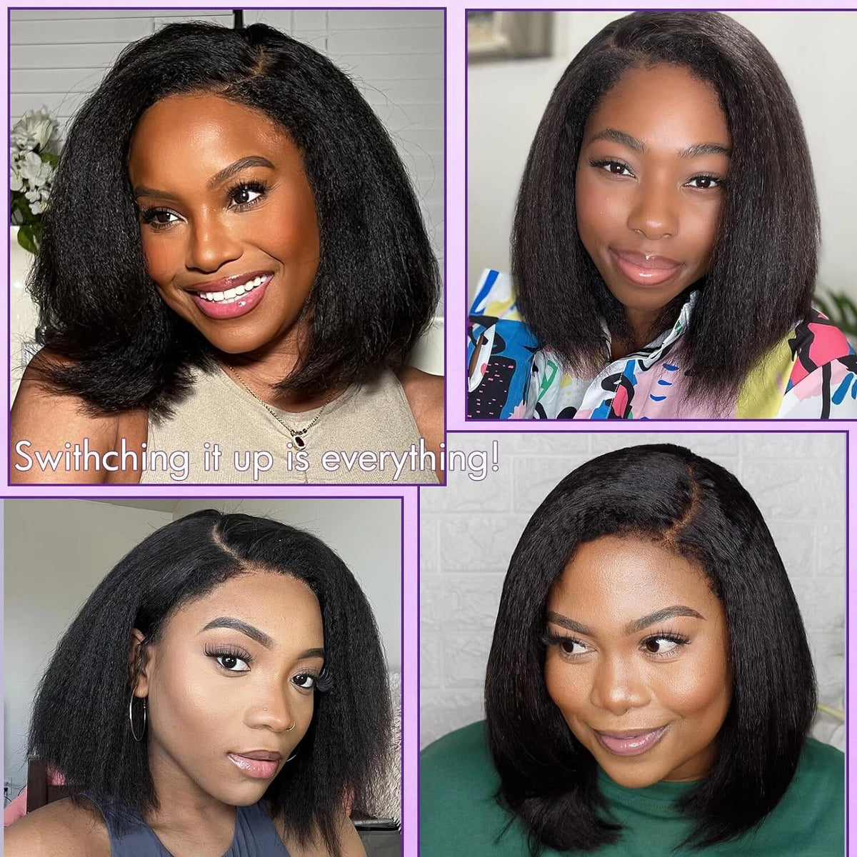 Kinky Straight 13x4 Full Frontal Glueless Bob Pre Plucked 100% Human Hair