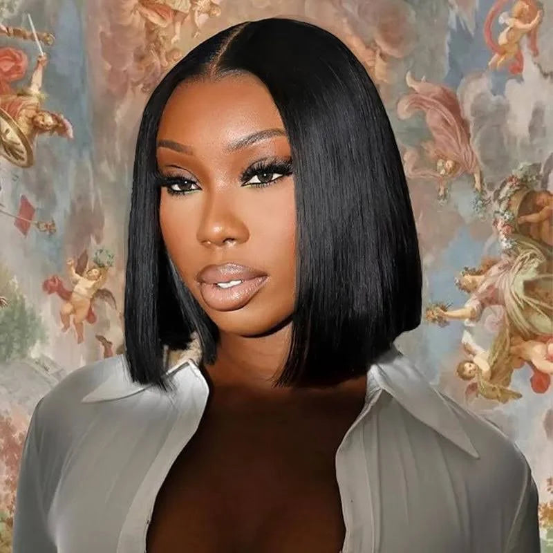 Double Drawn Bone Straight Glueless Bob Wig  200% Density