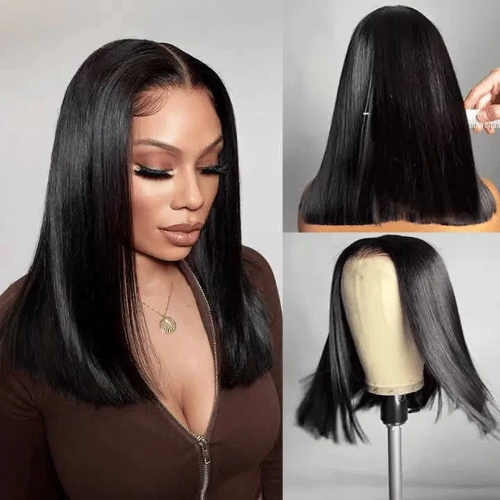 Double Drawn Bone Straight Glueless Bob Wig  200% Density