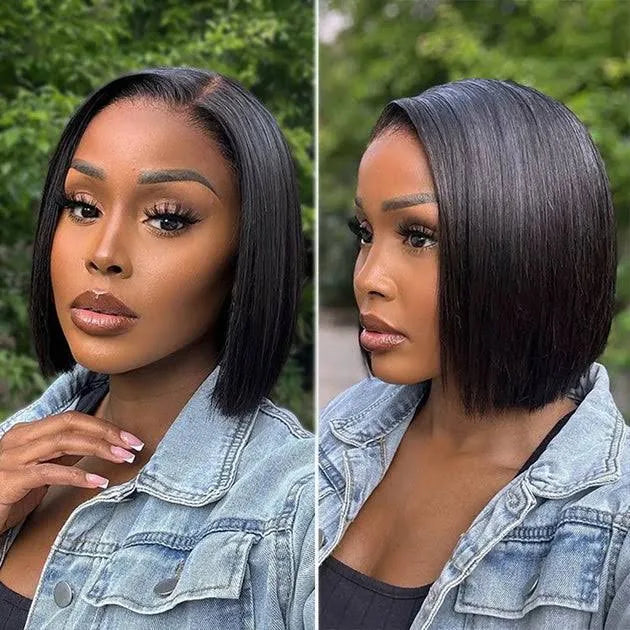 Double Drawn Bone Straight Glueless Bob Wig  200% Density