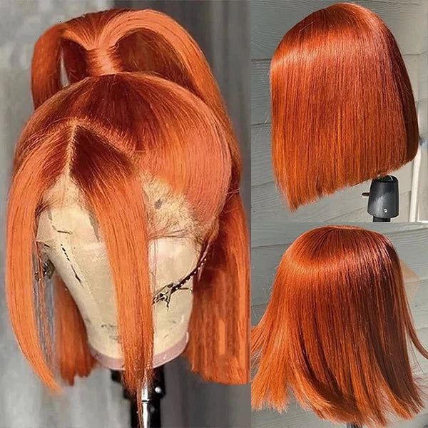 Orange Ginger Color 13x4 HD Lace Front Wigs Short Bob Wig Pre Plucked Natural Baby Hair For Black Women