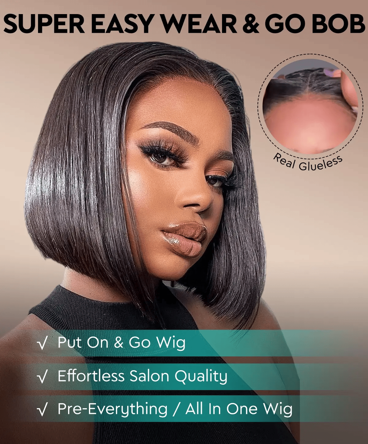 Super Easy Straight Bob Wear & Go Pre Cut HD Transparent Lace Closure Wig with Pre Plucked Hairline & Bleached Knot