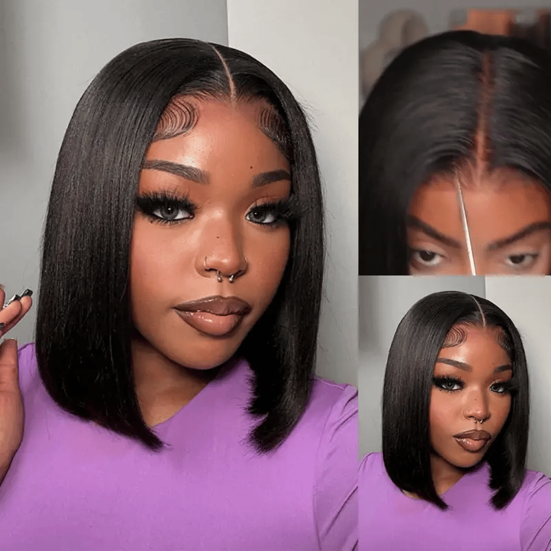 Super Easy Straight Bob Wear & Go Pre Cut HD Transparent Lace Closure Wig with Pre Plucked Hairline & Bleached Knot