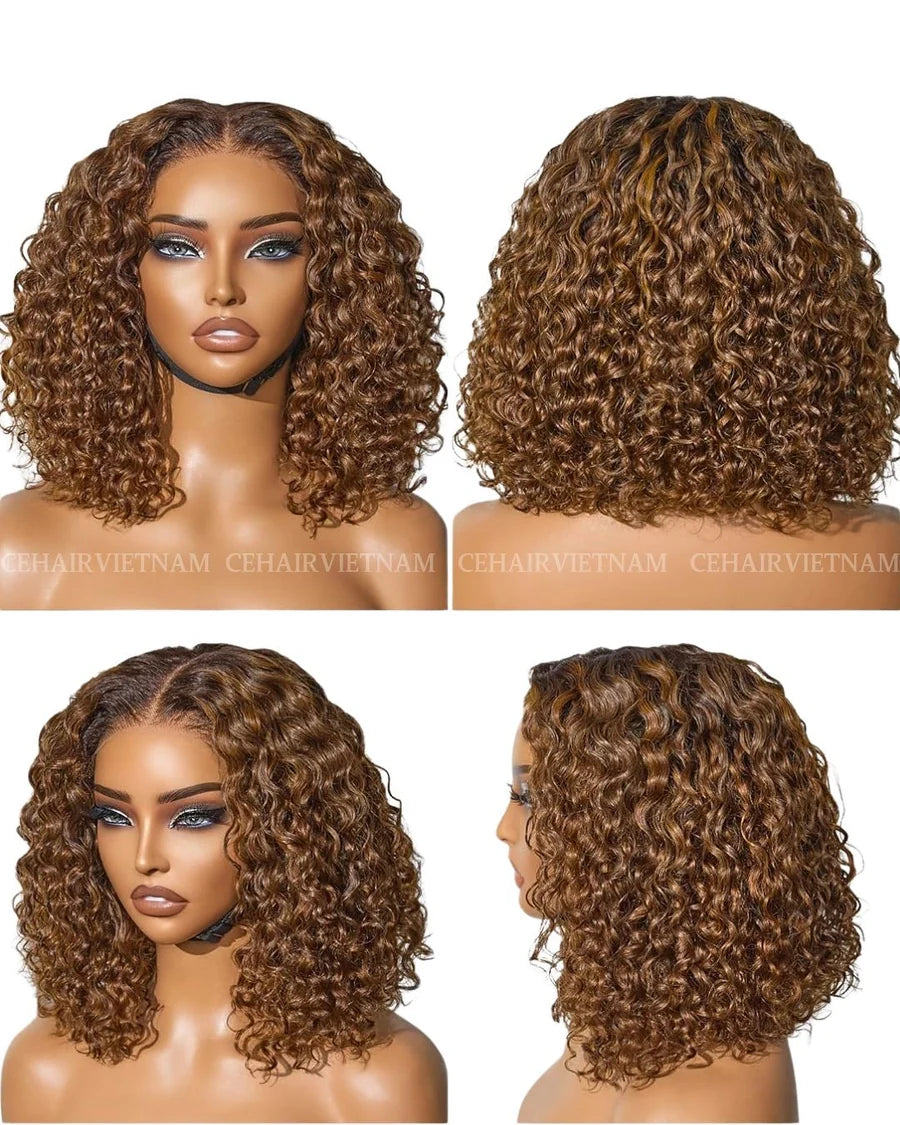 Trendy Short Bob Water Wave 5x5 Lace Glueless Side Part Wig 100% Human Hair Pre-Cut Lace 180% Density