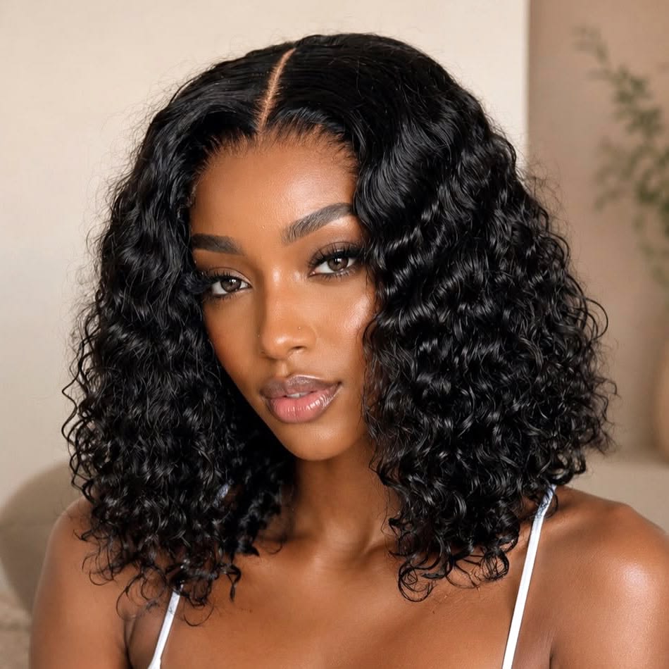 Glueless 4x4 water wave Bob Wig 100% Human Hair
