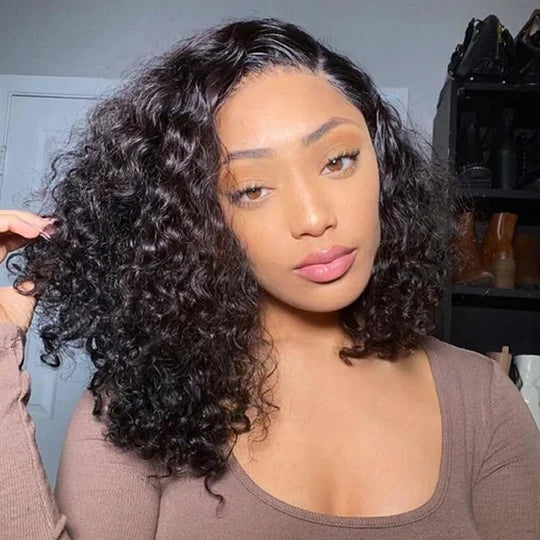 Trendy Short Bob Water Wave 5x5 Lace Glueless Side Part Wig 100% Human Hair Pre-Cut Lace 180% Density