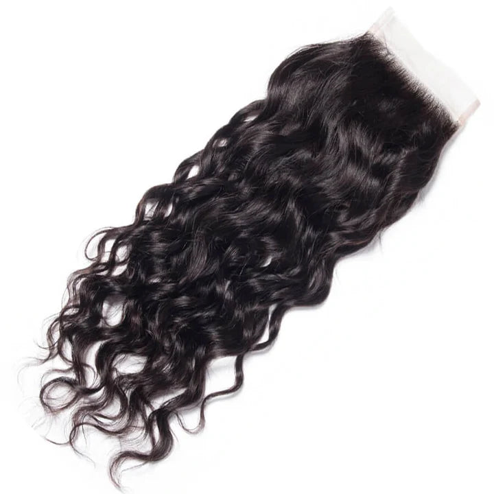 5x5 Water Wave Transparent Lace Closure Human Hair Closure Natural Black Hair Top Swiss Lace