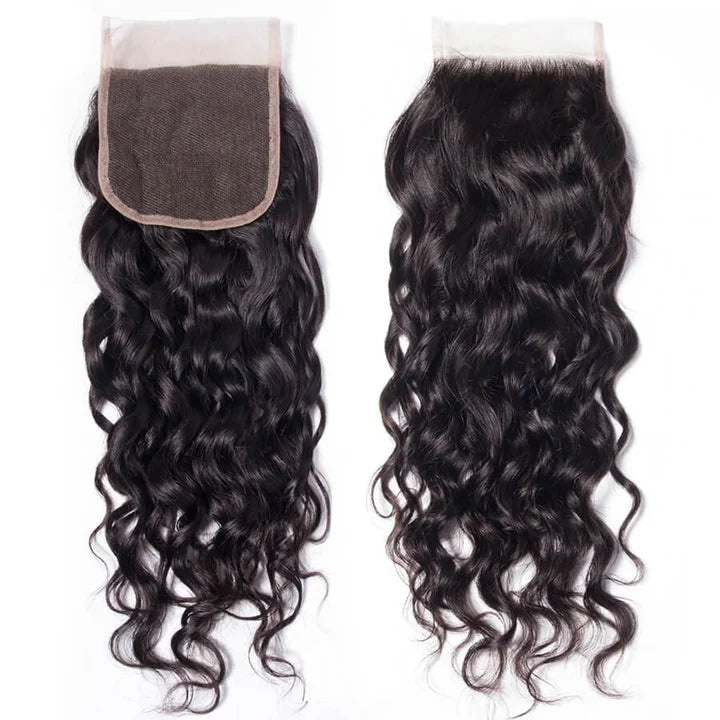 5x5 Water Wave Transparent Lace Closure Human Hair Closure Natural Black Hair Top Swiss Lace